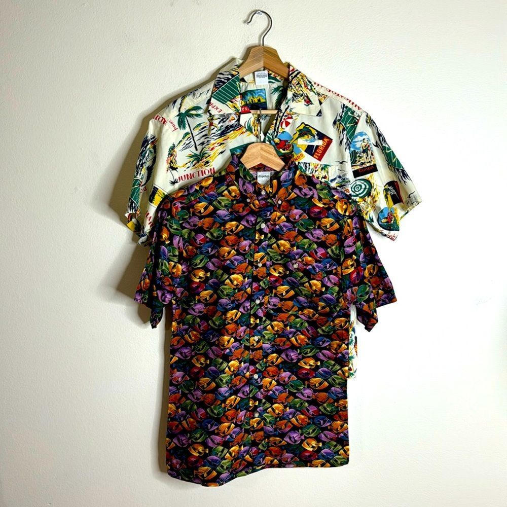 Vtg Angelica button down fish and old Florida design resortwear shirt size XS